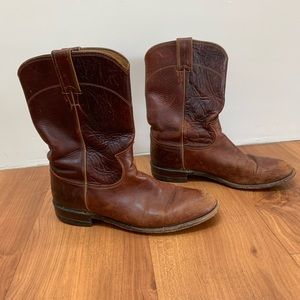 Vintage brown leather cowboy “roper” boots